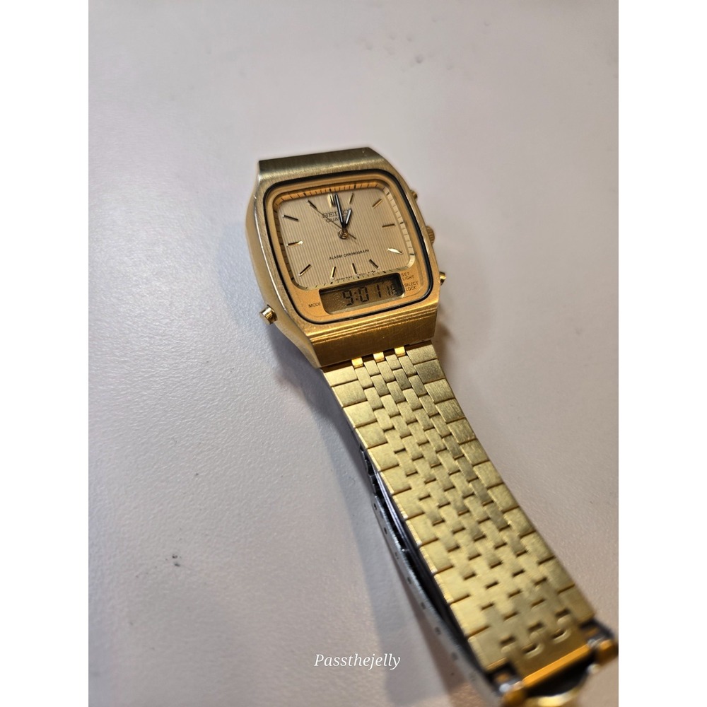 Rare Vintage Seiko H481-5000 Ana Digi Alarm Chronograph Gold Tone Japan Watch - Picture 3 of 9